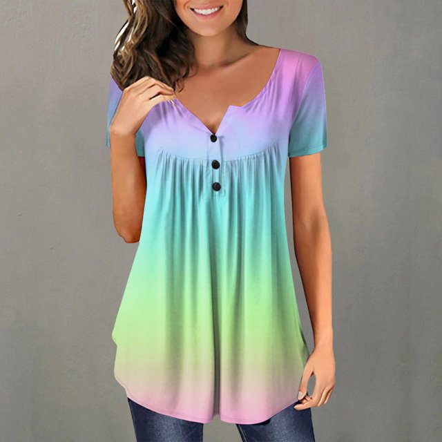 ICHUANYI Clearance Women Casual T-shirt Printed Short Sleeve Round Neck Pullover Blouse Tops(Green, XXL) ICHUANYI WER2023080710997
