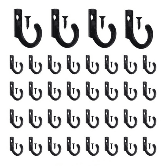 58 Pieces Key Hooks, Blacks Small Hooks, SingleHooks for Hanging Hat, Jewelry, Steel Metal Hook, Kitchen Towel Little Hook with Black Screws for Farmhouse Retro Crafting Projects