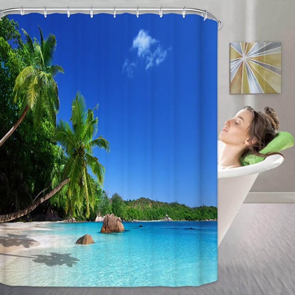 Tropical Beach Palm Tree Island Vacation Paradise Fabric SHOWER CURTAIN 70x70 