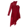 thumbnail image 4 of TiaoBug Big Girls Lyrical Dance Costume Single Long Sleeve Lace Patchwork Modern Ballet Dance Dress Burgundy 10, 4 of 7