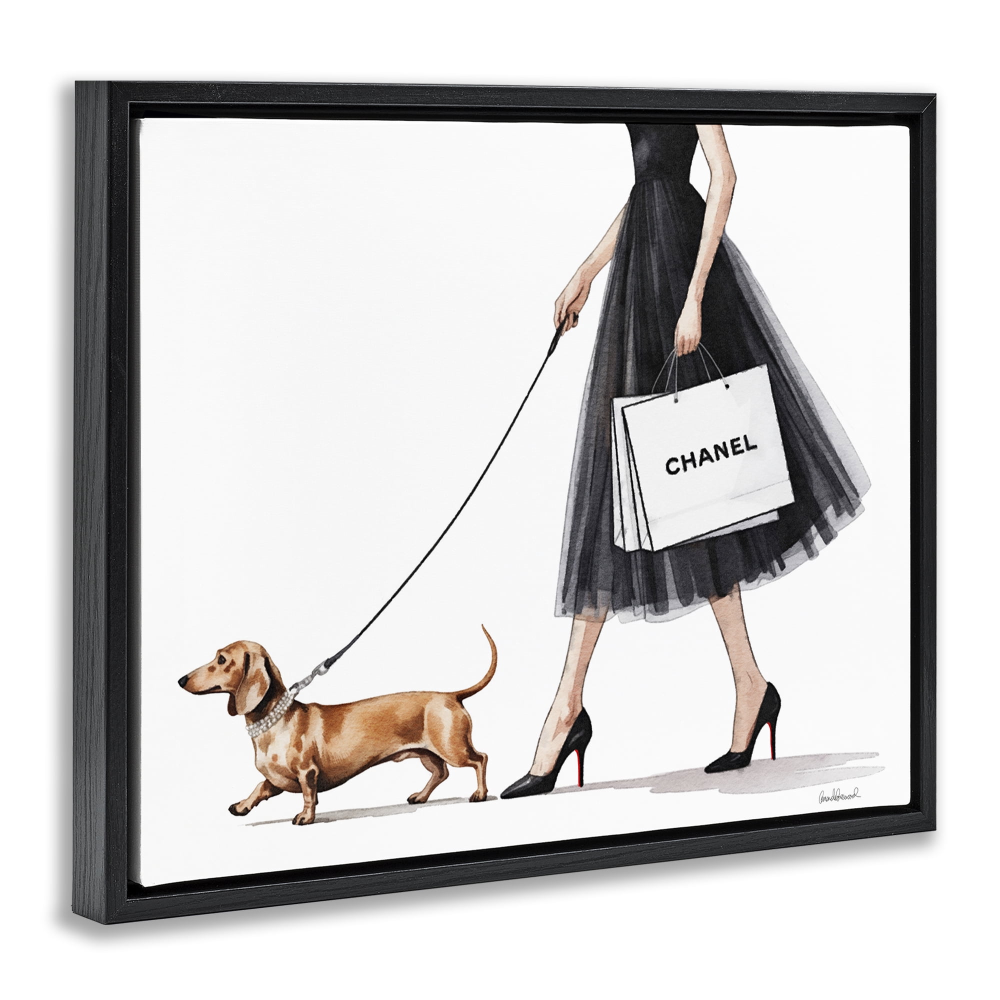 Stupell Industries Glam Dog Walking Black Framed Floater Canvas Wall Art, design by Amanda Greenwood
