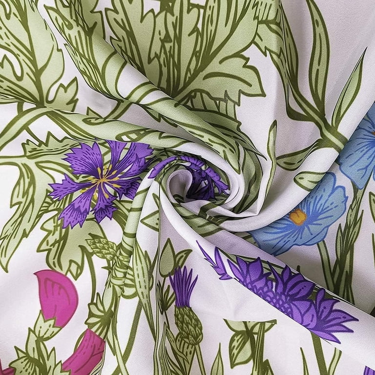 Wildflower Botanical Shower Curtain with Sage Green Leaves photo 3