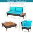 thumbnail image 3 of Costway 4PCS Patio Rattan Furniture Set Loveseat w/Wooden Side Table Cushioned Turquoise, 3 of 7