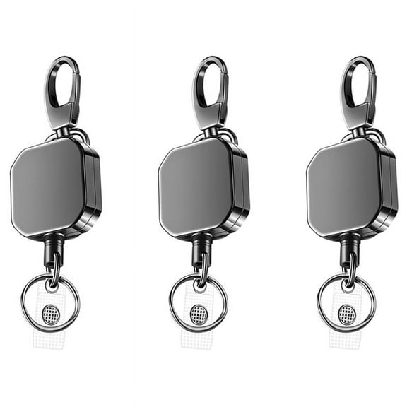 3X Heavy Duty Metal Retractable Carabiner Keychain Belt Reels 28.3Inch Reinforced Steel Wire Cord
