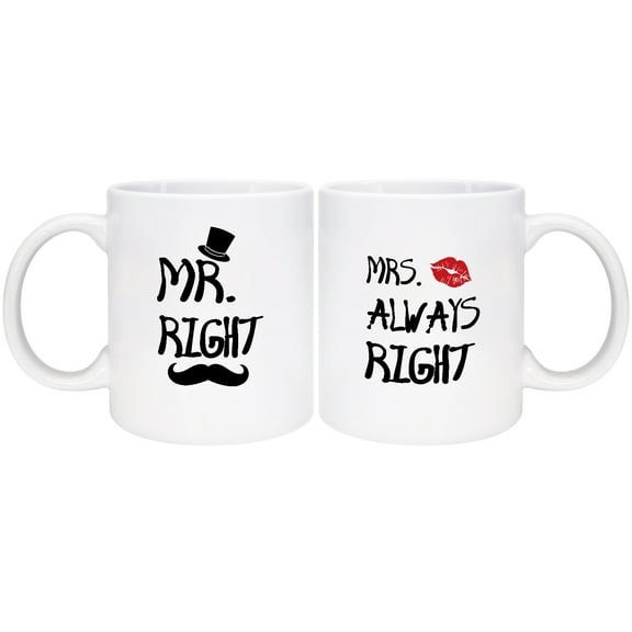 KAAYEE Mr Right Mrs Always Right Coffee Mugs Gifts Ideas for Couples, Wedding Anniversary, Engagement, Christmas, His & Hers, Bride and Groom,11oz