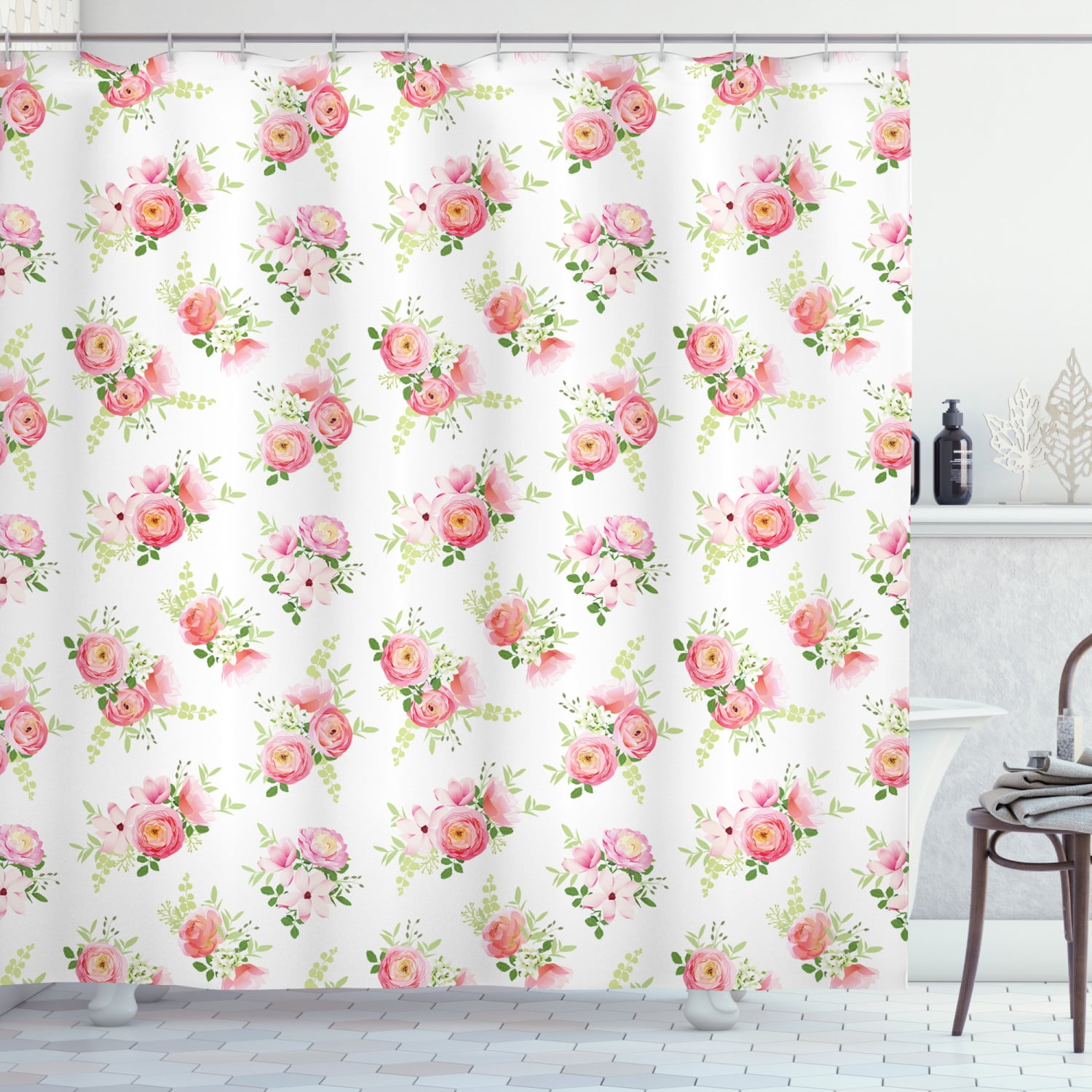 Floral Shower Curtain, A Delicate Bouquet of Fresh Spring Flowers with ...