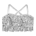 thumbnail image 3 of Doomiva Kids Girls Shiny Sequins Halter Tassel Crop Top with Mini Skirt Set Latin Jazz Salsa Samba Rumba Dance Outfits Silver 16, 3 of 7