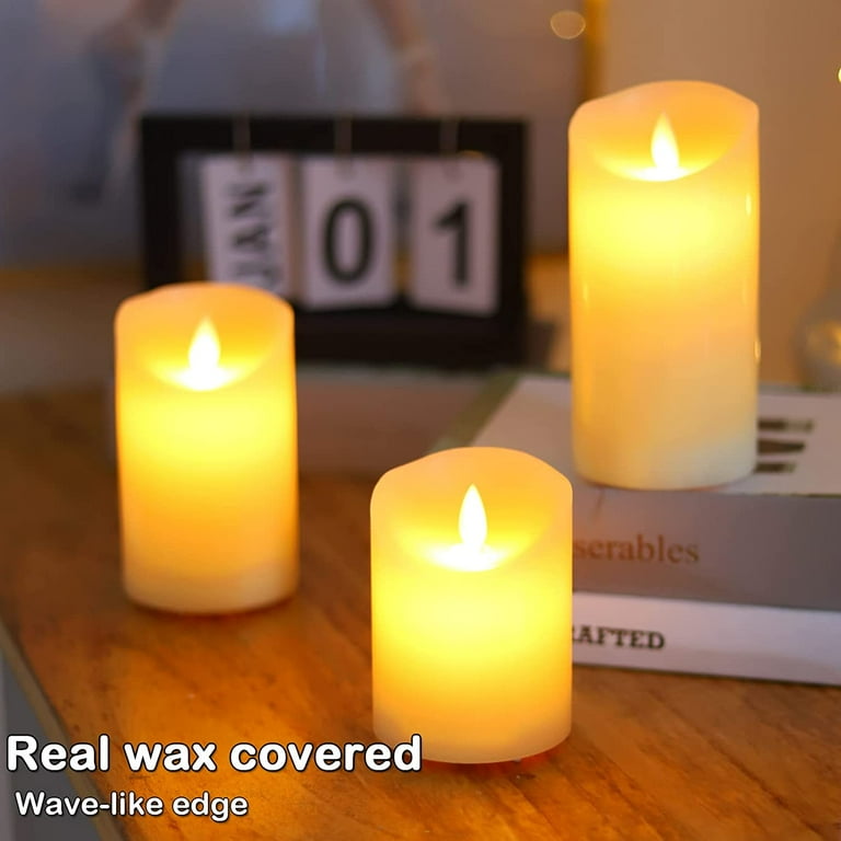 Rechargeable Flickering Flameless Candles Battery Operated with Remote and Timer Pack of 3 D 3 X H 4 5 6 Long Lasting Ivory White Real Wax LED