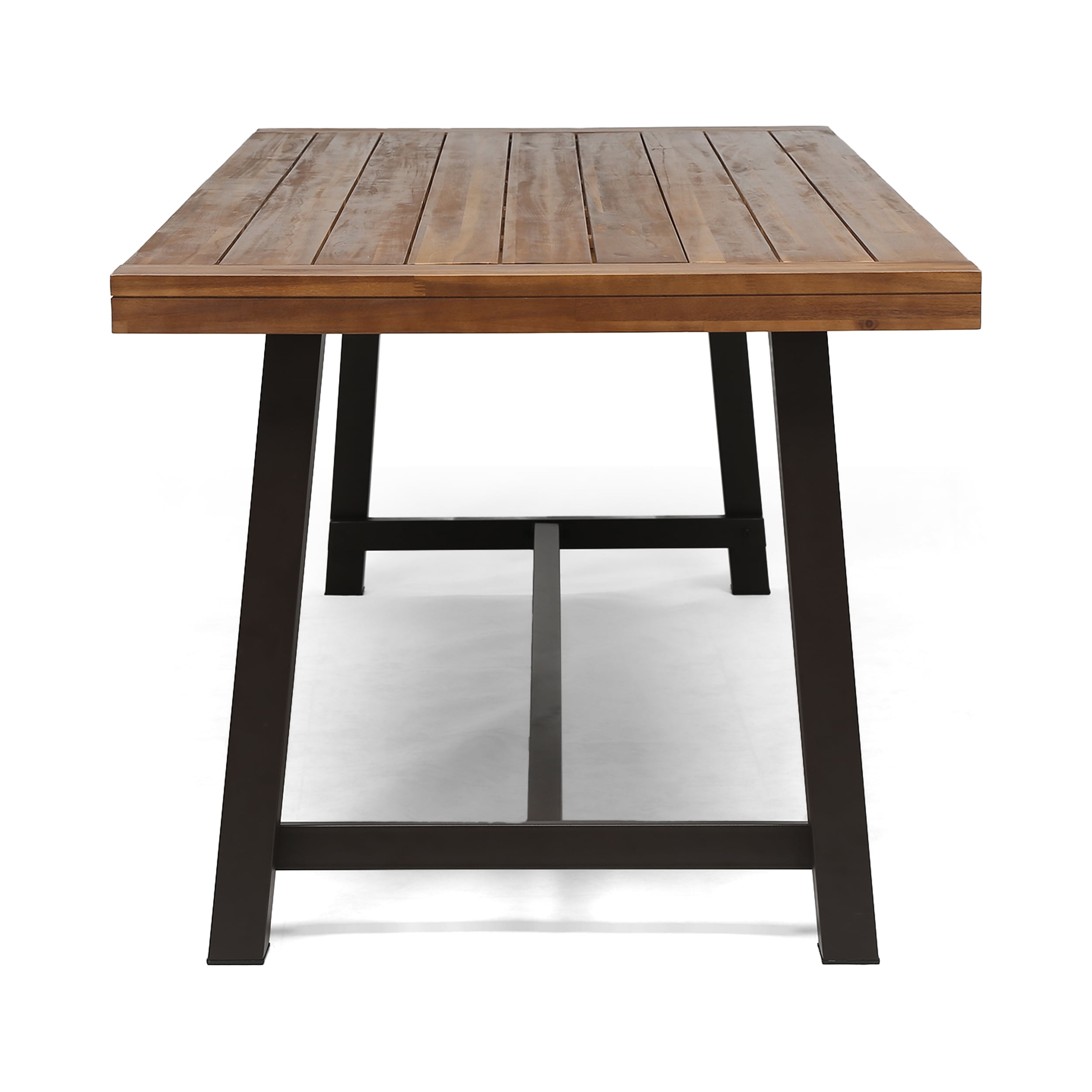 Kamden Outdoor Eight Seater Wooden Dining Table, Teak and Rustic Metal