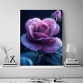 thumbnail image 2 of Mudket Purple Rose with Dew Drops Canvas Wall Art, flower poster, Framed Floral Print, Romantic Wall Decor for Bedroom, Ready to Hang - 12"L x 8"W, 2 of 10