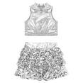 thumbnail image 3 of YONGHS Kids Girls Metallic Sleeveless Tank Top with Skirted Shorts Hip Hop Street Dance Costume Silver 10, 3 of 5