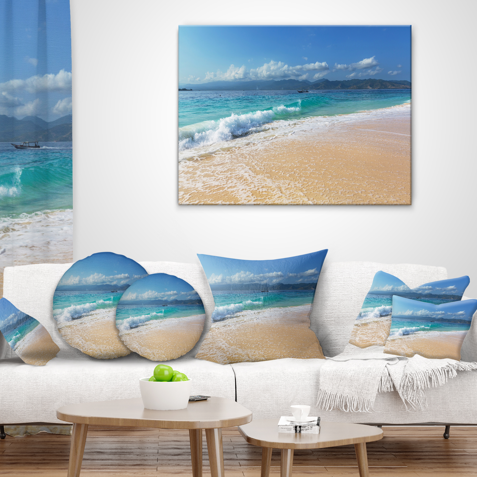 Designart Large Blue Beach in Gili Island - Seashore Throw Pillow - 18x18