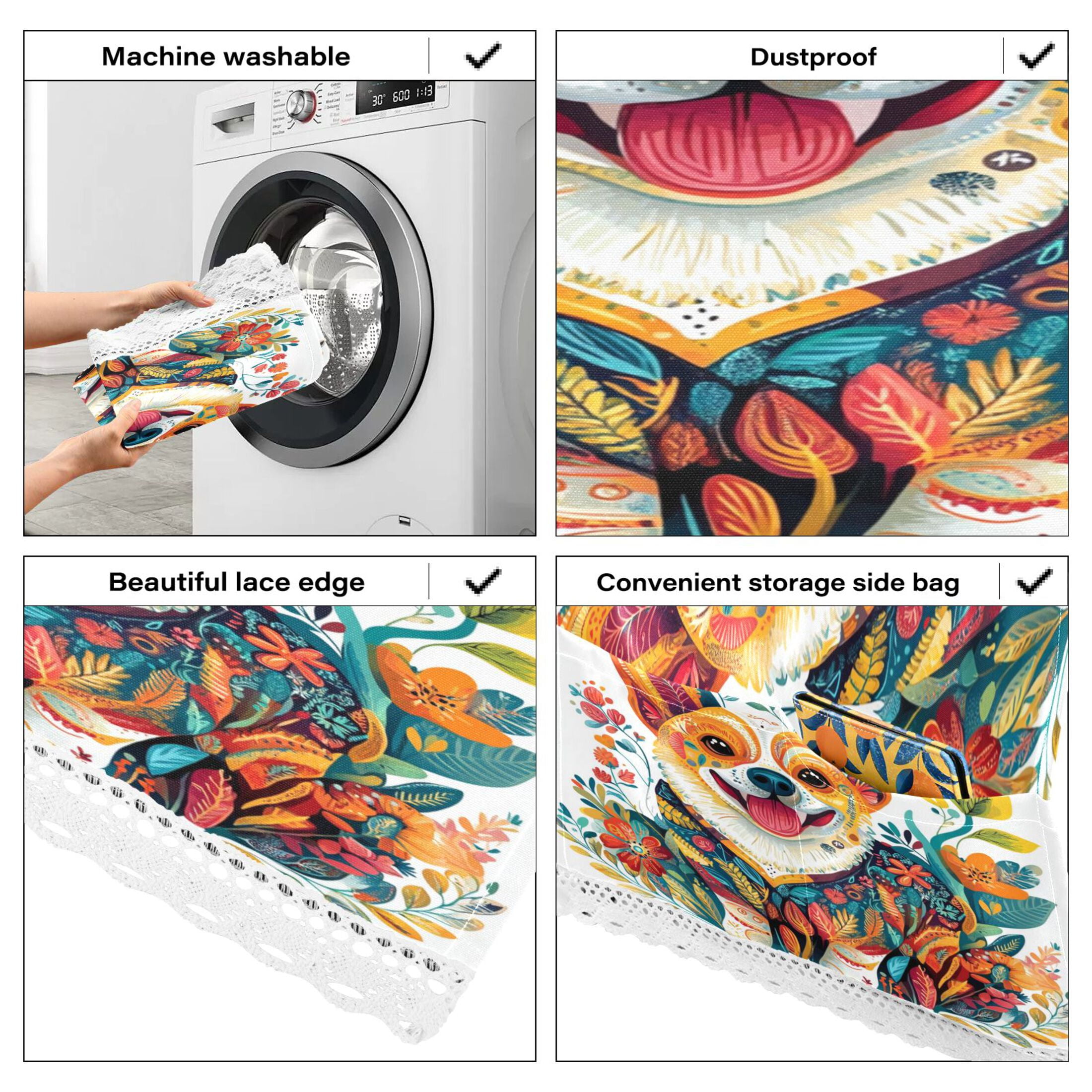 Smiling Corgi DogWasher and Dryer Covers Dust-Proof and Oil Resistant Fridge Cover with 4 Storage Pockets Washing Machine Top Cover for Laundry Kitchen Home 51.2 x 22 In