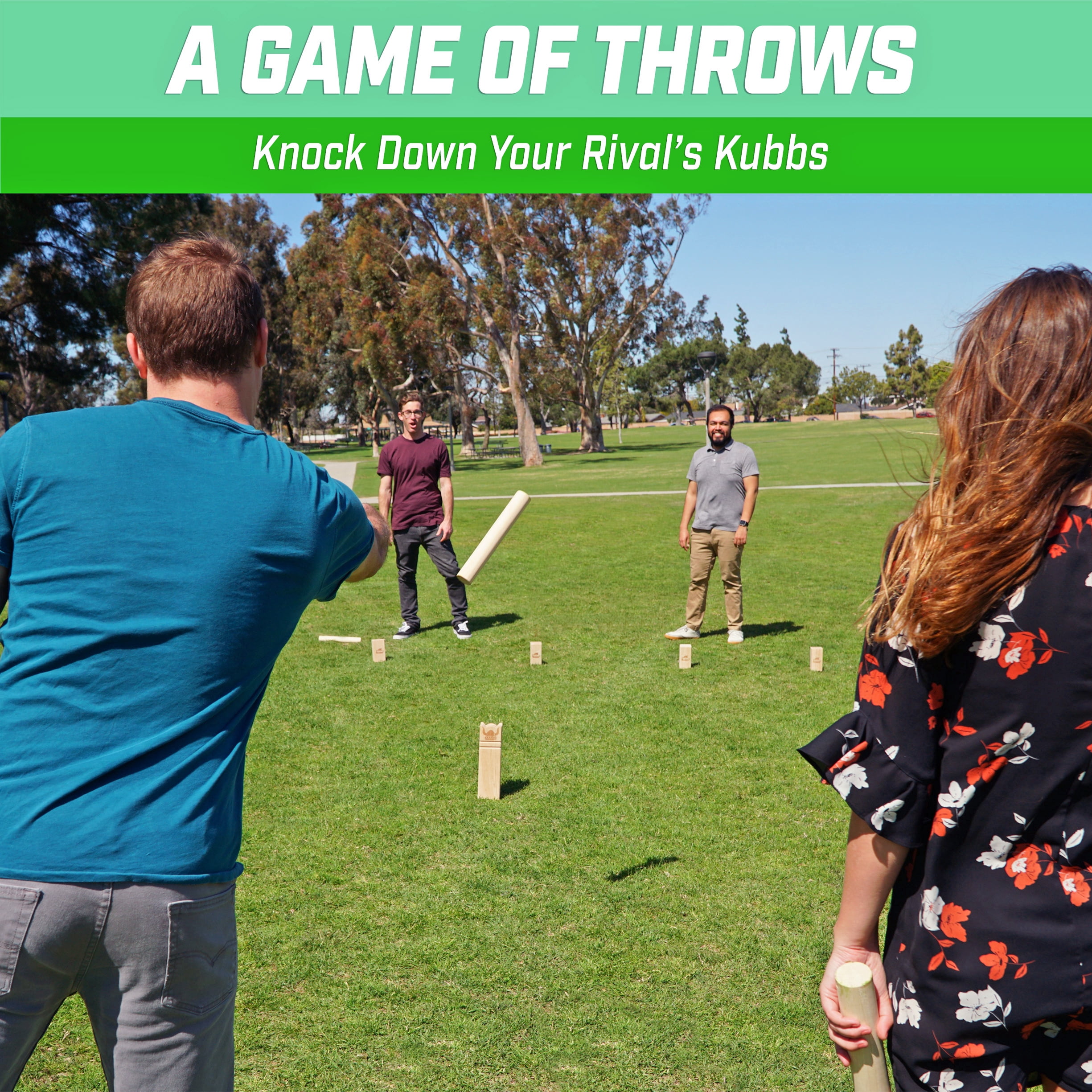 GoSports Backyard Size Premium Wood Kubb Viking Clash Toss Game Set for Kids & Adults