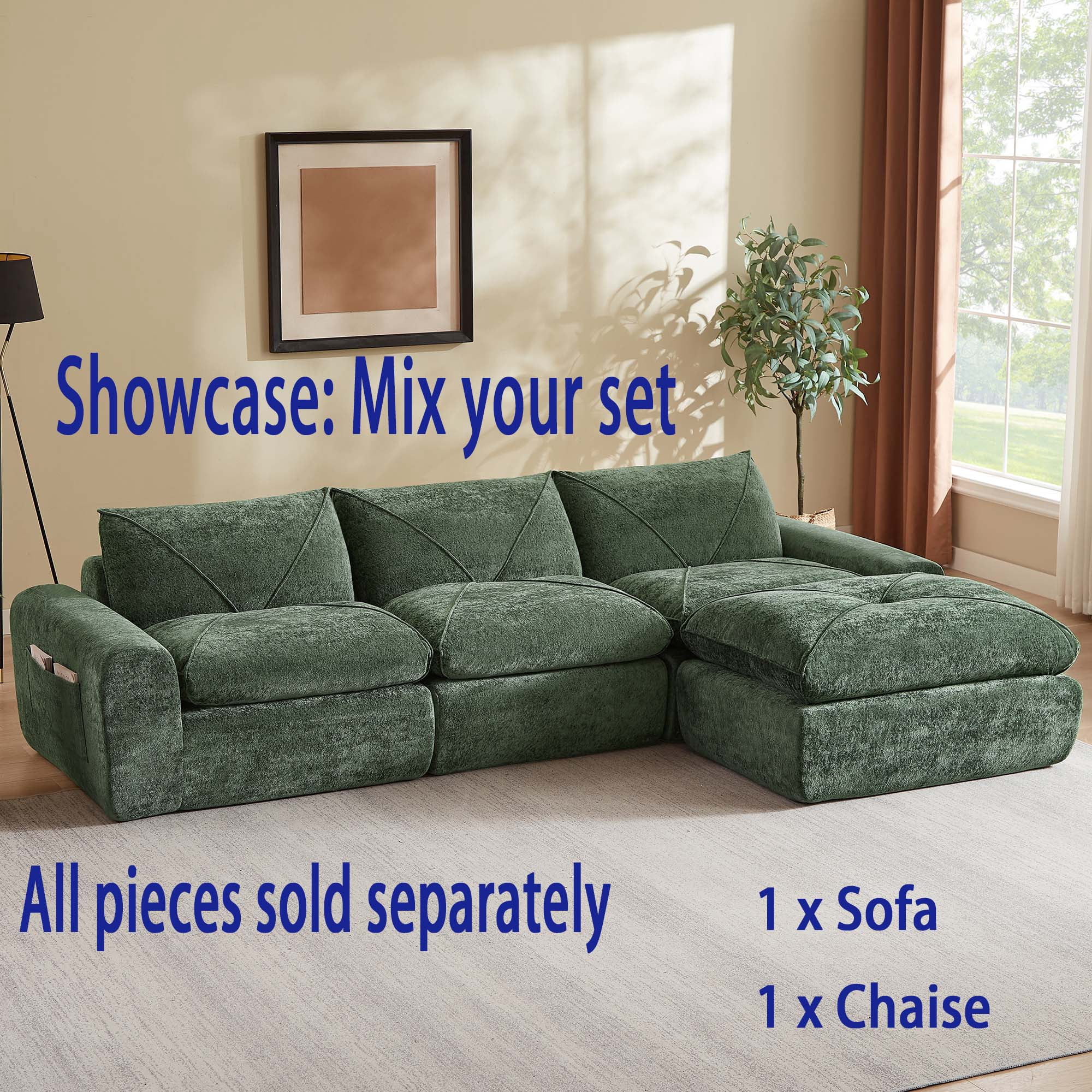 Miniyam 43" x 31" Green Multi-Functional Ottoman | The Ultimate Flexible Piece to Complete Your L/U-Shape Sofa Configuration
