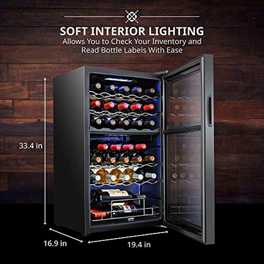 Ivation 33 Bottle Dual Zone Wine Cooler Refrigerator White 64f Touch Digital Temperature Control Fridge Glass Door Black Large Freestanding Wine Cellar For Red Champagne Sparkling Wine 41f Kitchen Dining
