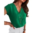 thumbnail image 3 of ANRABESS Women Tops V Neck T Shirts Cap Sleeve Business Casual Tops for Women Summer Loose Fit Dressy Work Office Blouses Cute Clothes Trendy Outfits Green XL, 3 of 11
