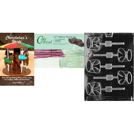 Diaper Lollipop - Cybrtrayd 'Diaper Lolly' Baby Chocolate Candy Mold with Chocolatier's Bundle, Includes 25 Lollipop Sticks, 25 Cello Bags, 25 Pink Twist Ties and Chocolatier's Guide