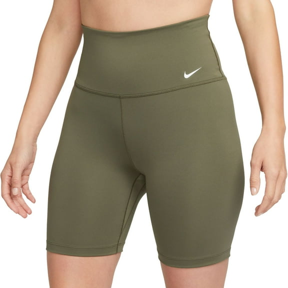 Nike Women's One Dri-FIT High-Waisted 7" Biker Shorts (Medium Olive, S)