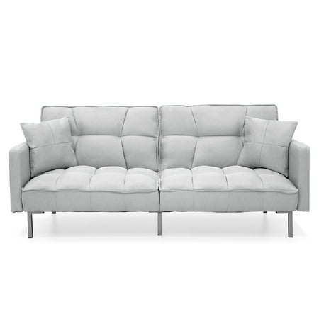 Best Choice Products Convertible Futon Linen Tufted Split Back Couch w/ Pillows - Light Sea Foam (Best Choice Av Coupon)