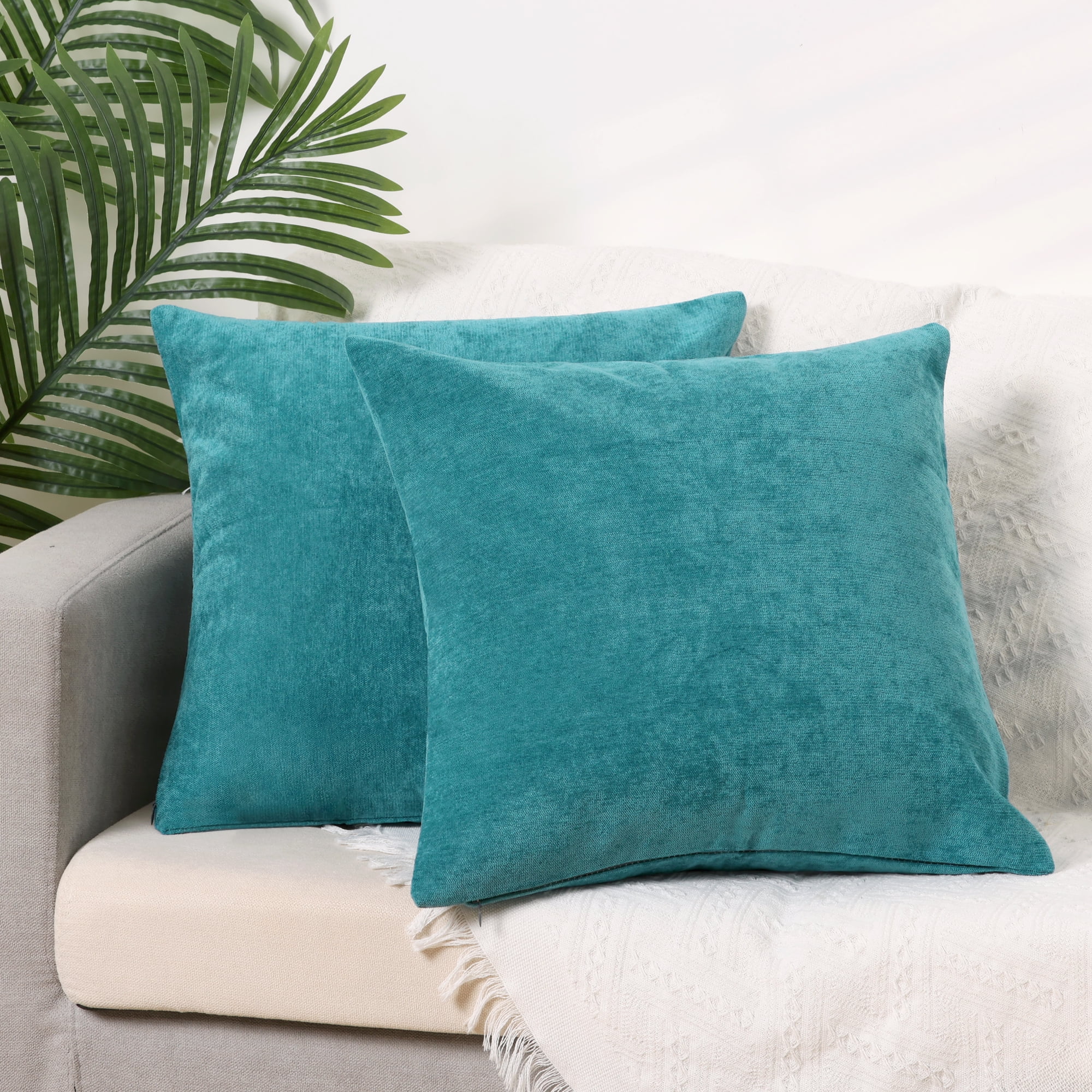 Unique Bargains Solid Chenille Throw Pillow Covers Set of 4 Decorative Pillow Covers Navy Blue 18" x 18"/20" x 20"