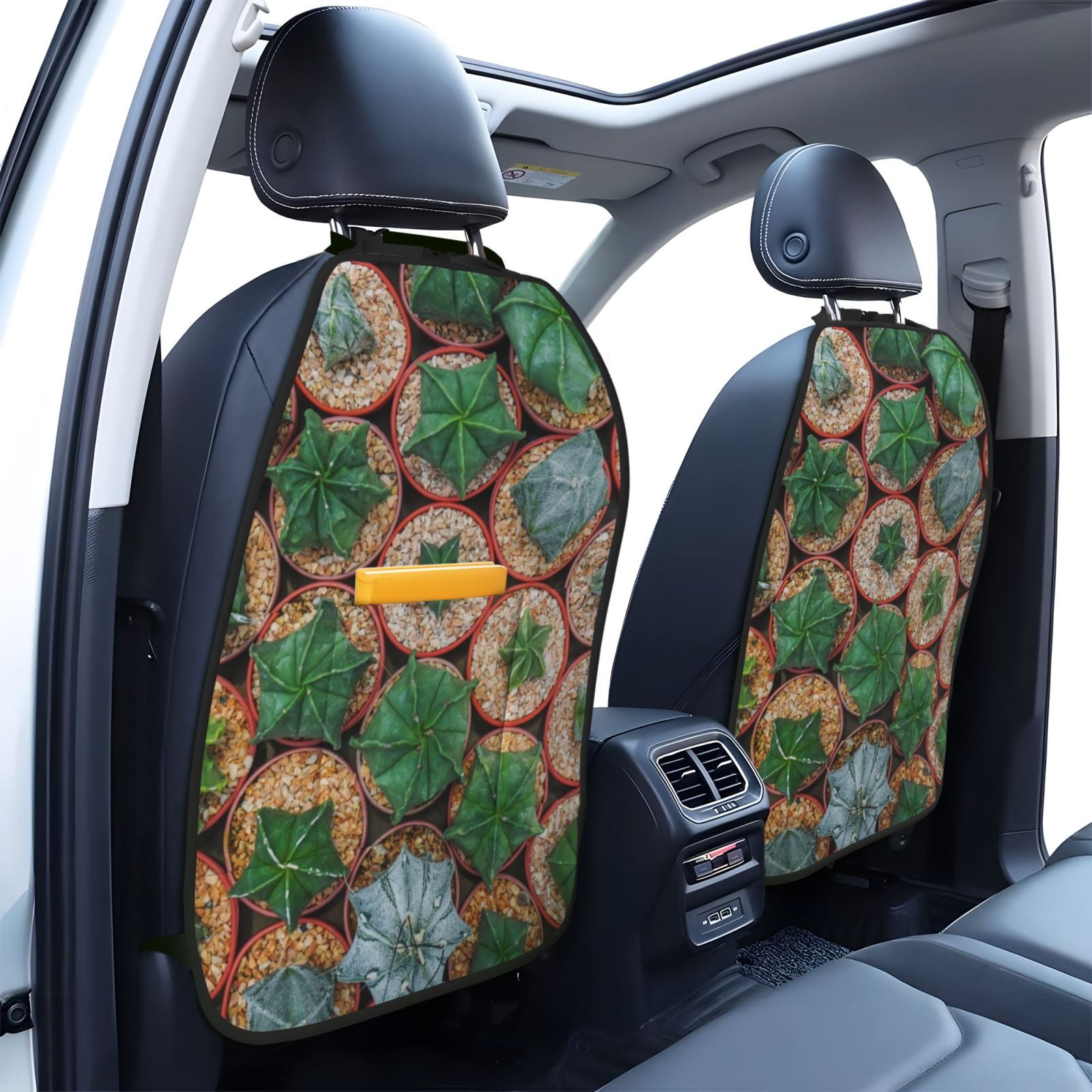 Xecao Cactus 4 Pattern Car Seat Back Protector 2 Pack Large Capacity Pocket, Kick Mats Back Seat Protector