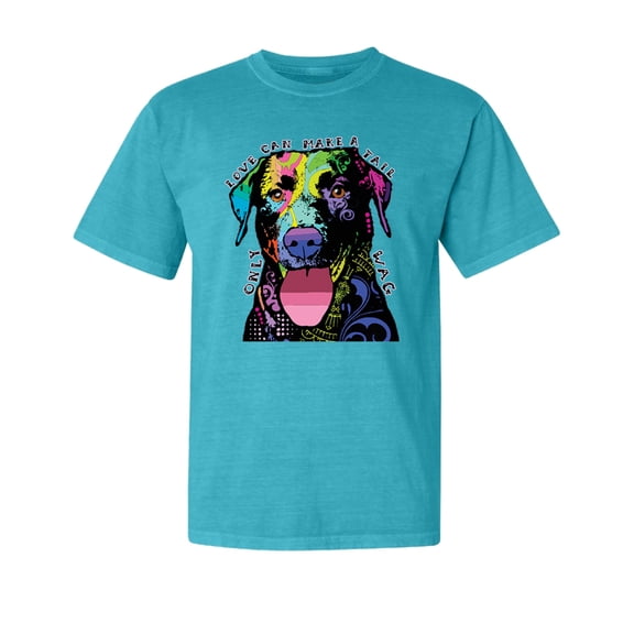 Wild Bobby,Love Can Make a Tail Wag Pitbull Dog Lover Garment-Dyed Washed Look Short Sleeve Tees, Blue Lagoon, Small