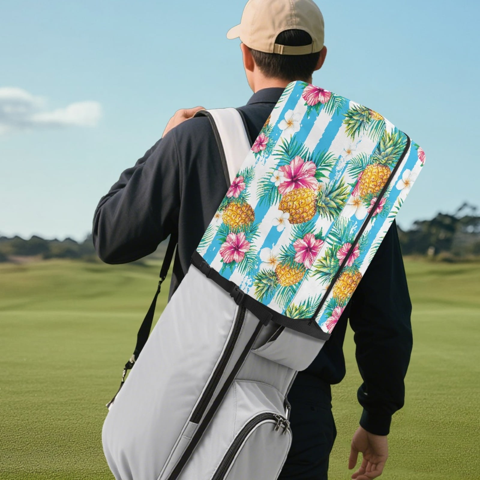 Yuyamidu Pineapple Golf Bag Rain Hood Cover Hibisucs Golf Bag Dust Covers Easy to Use Protect Your Clubs for Mens Women Golfer, Blue