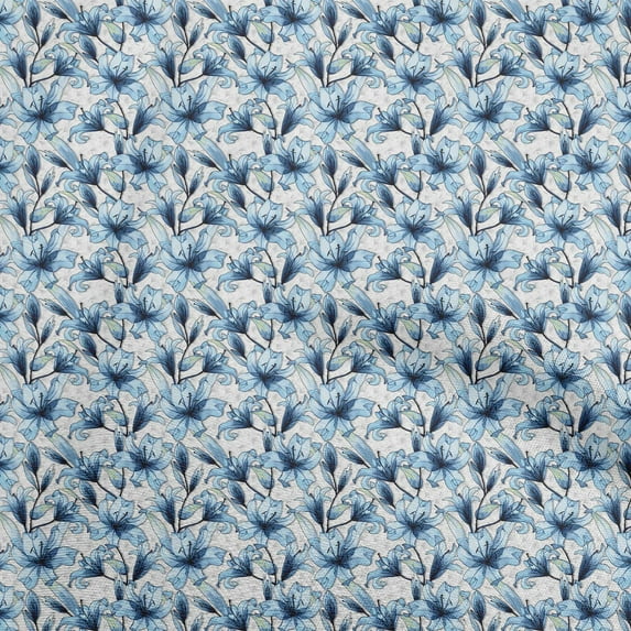 oneOone Cotton Flex Medium Blue Fabric Floral Sewing Fabric By The Yard Printed Diy Clothing Sewing Supplies 40 Inch Wide