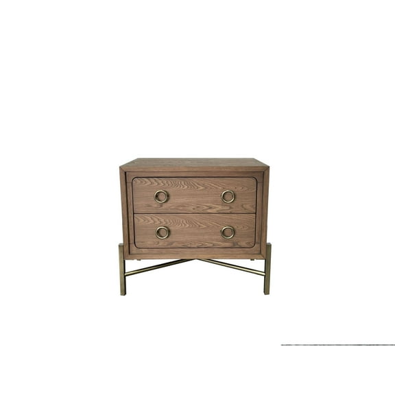 Miekor Furniture 2 Drawer Nightstand with USB in Latte Finish with Metal Base 27844