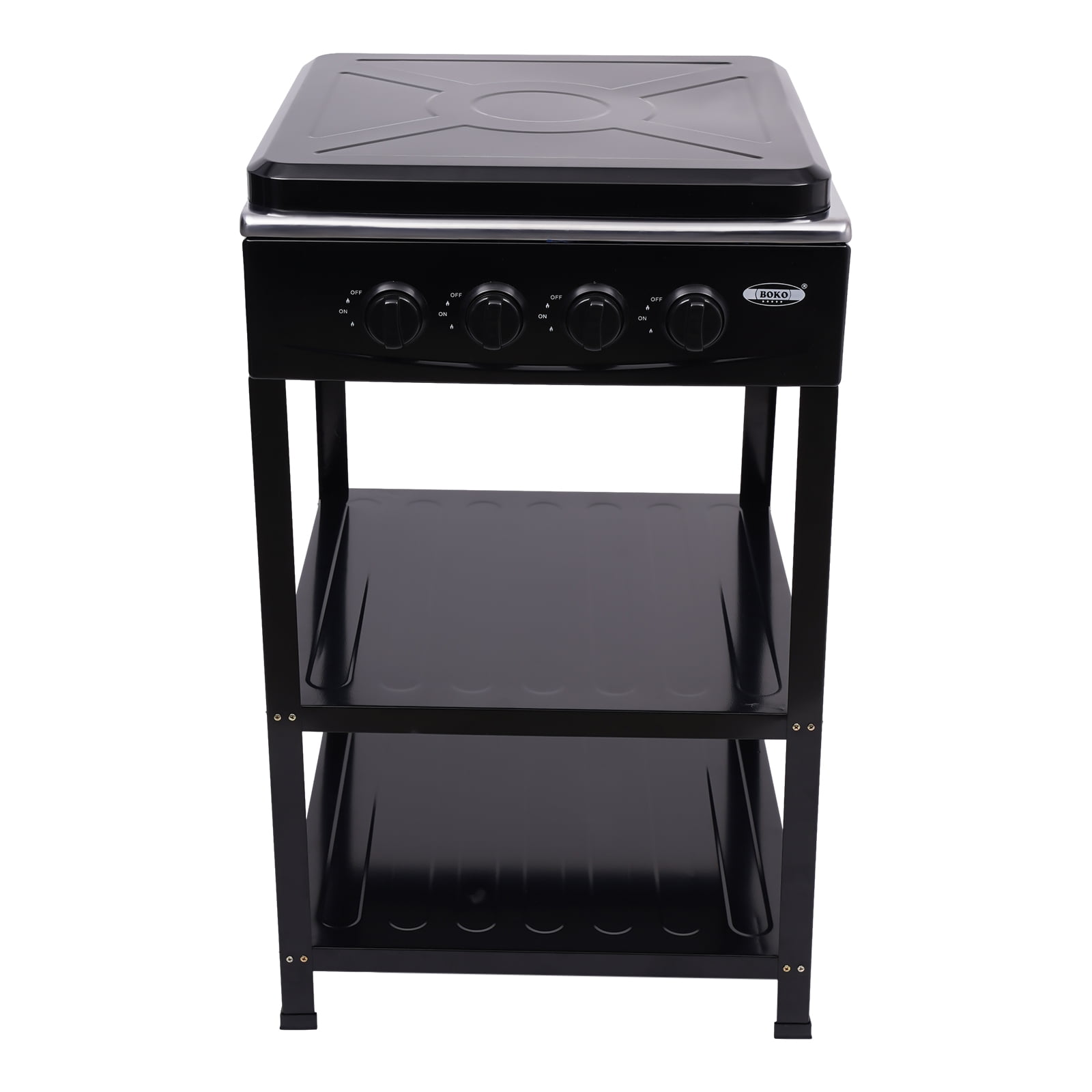 4 Burner Propane Gas LNG Camping Stove Stainless Steel Outdoor Cooker with 2 Storage Shelves Black
