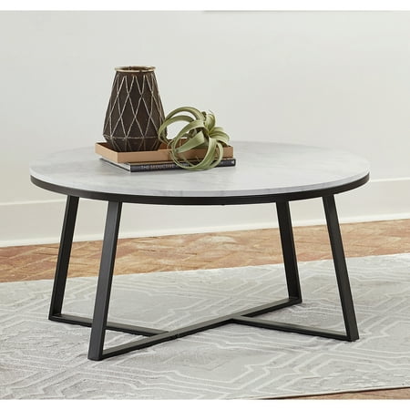 Coaster Company Round Coffee Table White Faux Marble and Matte Black - 723238