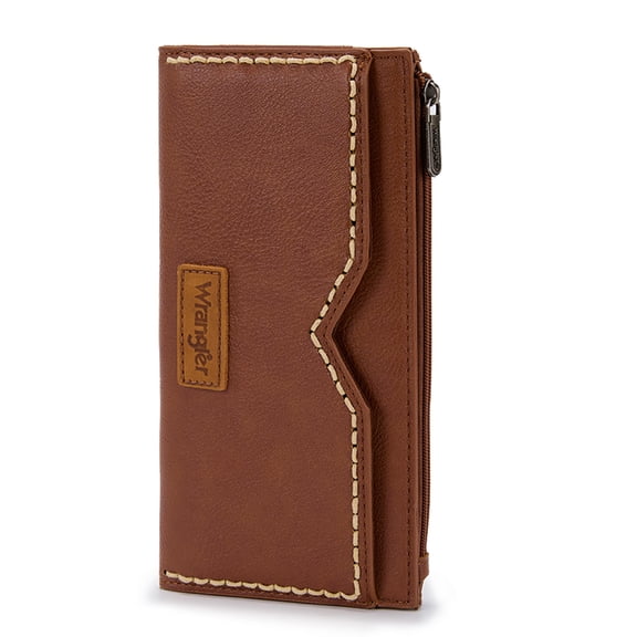 Wrangler Women's Wallets Bifold RFID Blocking Wallets for Women Clutch Crdeit Card Holder with Zipper Coin Pockets, Dark Brown