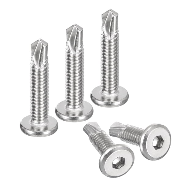 Tornillos autorroscantes de cabeza hexagonal, 1/4 x 1-1/4" Tornillo de perforación de metal de acero inoxidable 410, plateado, paquete de 50