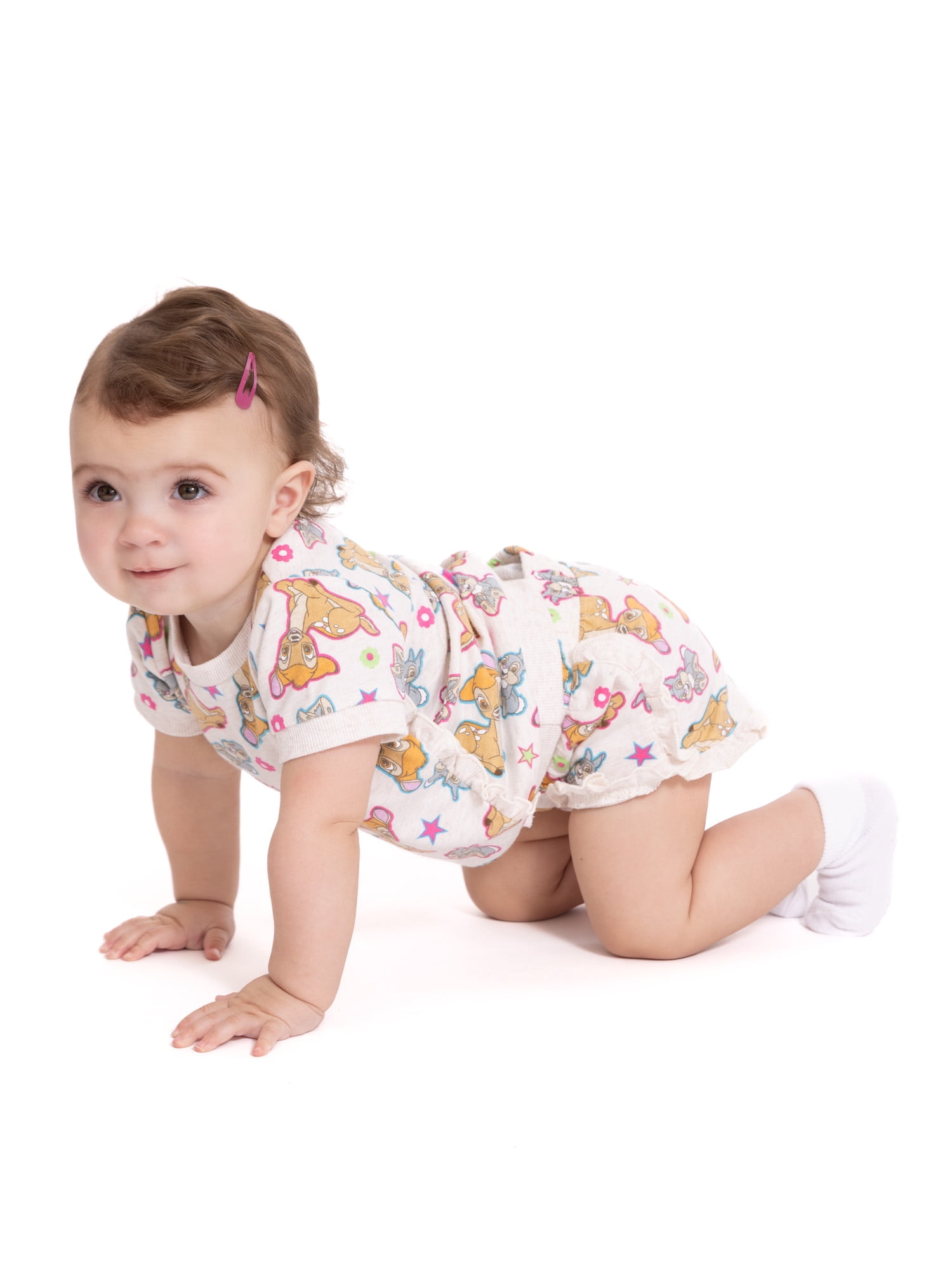 Bambi Baby Girls Short Sleeve Allover Print Ruffle Shirt and Matching Shorts Set, 2-Piece, Sizes 0/3M-24M