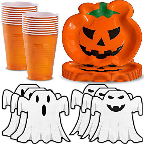 Halloween Plates Party Supplies Trick or Treat Paper Tableware Happy Halloween Dessert Tray Home Dinner Haunted Décoration Disposable Platters 50ct