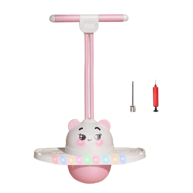 Pelota saltarina con luces y accesorios silenciosos, juguete de altura ideal para un cumpleaños. Rosa
