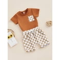 thumbnail image 4 of Toddler Baby 2Pcs Summer Outfits, Short Sleeve Pocket T-Shirt + Checkerboard Shorts Set, 4 of 10