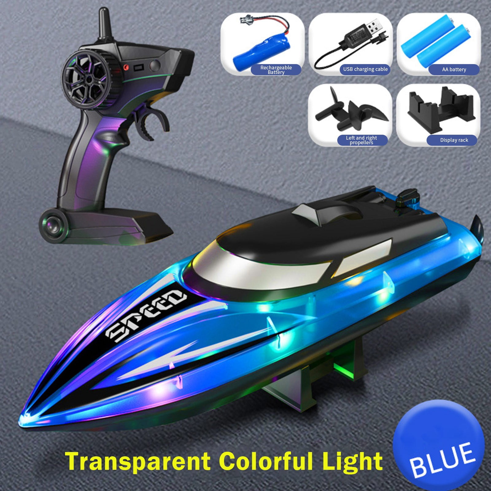 RC Boat with LED Lights - 14Inch Remote Control Boat for Kids and Adults, 2.4Ghz Fast RC Boats 15 KPH for Lakes & Pools with Rechargeable Battery, Summer Toys Gifts for Kids Age 8-12 White