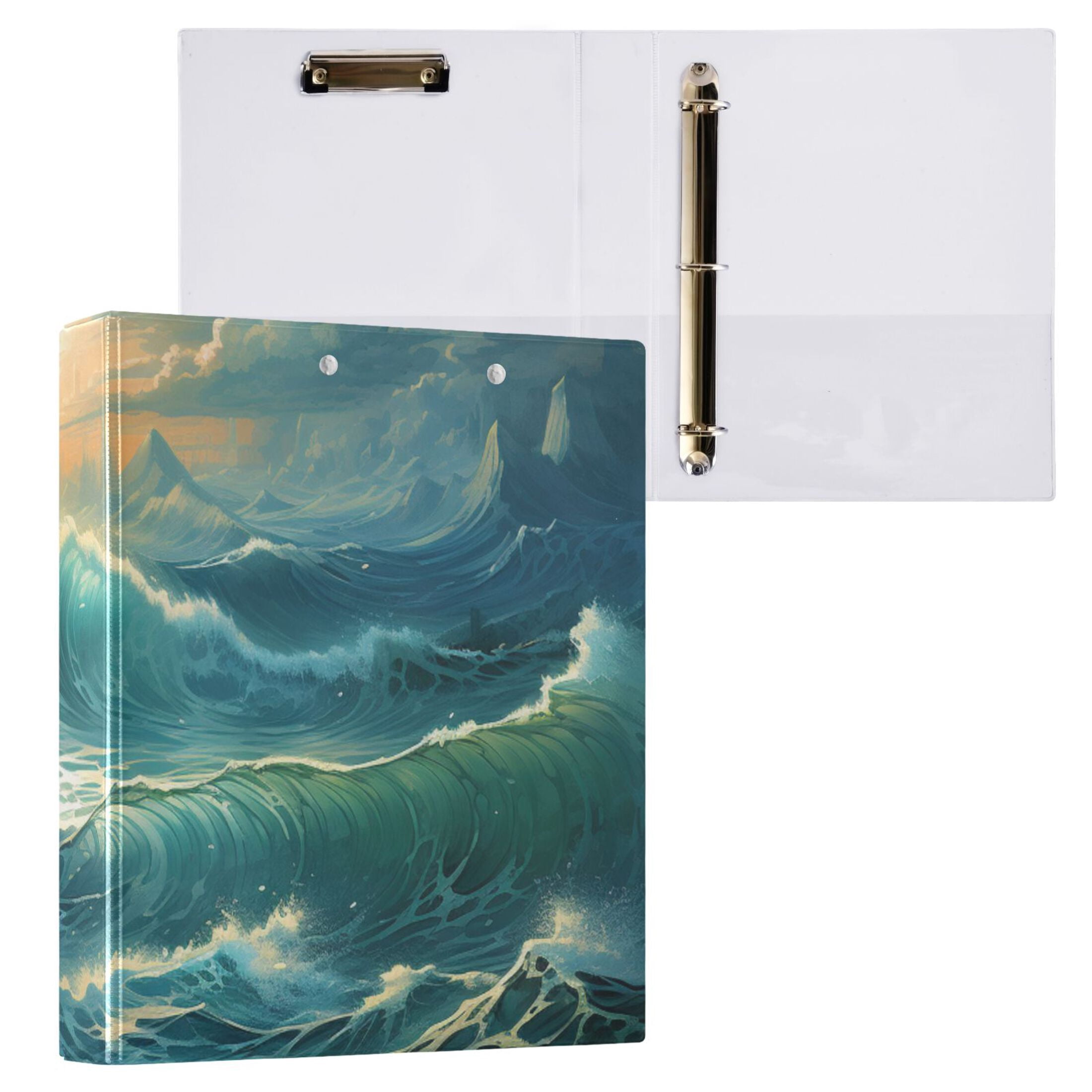 Ocean Blue 3 Ring Binders 1.5 inch Hardcover File Folders with Interior Pockets A4 Size Organizer for School Office Hospital