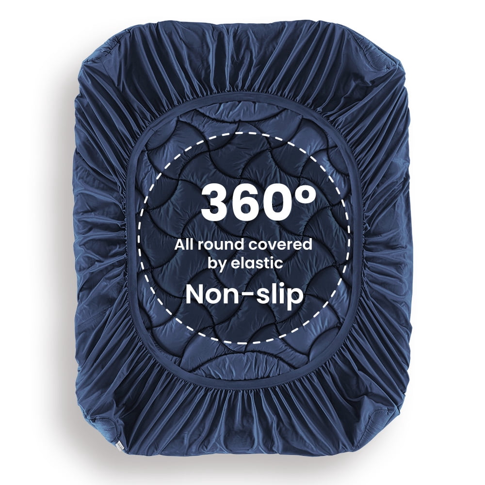 Sleep Zone Twin-XL Cooling Mattress Topper for College Dorm, Premium Zoned Cool Mattress Pad Cover, Padded Mattress Protector Breathable Washable, Deep Pocket 8-21" (Navy, Twin-XL)