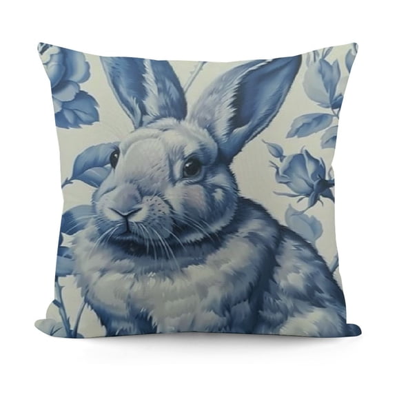 JRXY Blue and White Porcelain Pillow Covers Floral Chinoiserie Rabbit Pattern Farmhouse Decorative French Country Style Cushion Pillowcases for Bedroom Living Room Sofa White