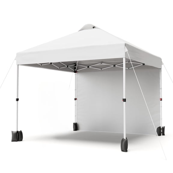 10x10 Pop Up Canopy Tent with Removable Sidewall, One-Push Instant Setup Outdoor Canopy Shelter with Vented Roof, Roller Bag & Sandbags for Beach Camping Market, White
