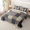 thumbnail image 3 of Erosebridal Brown Grey Patchwork Twin Quilt Set for Boys Men, Houndstooth Plaid Print Twin Coverlet Set, 2pcs, 3 of 7