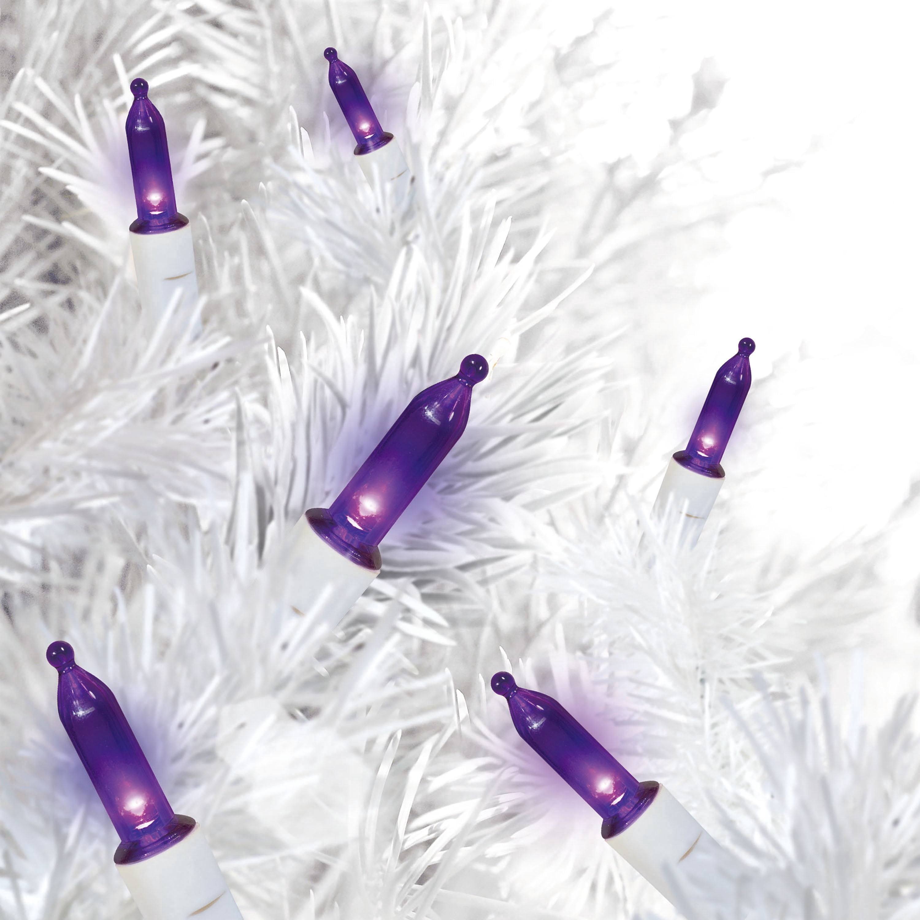 Indoor/Outdoor 50-Count LED Mini Christmas String Lights, Purple, White Wire, 9.5', by Holiday Time
