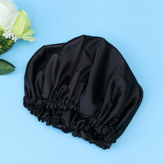 MLINS Silk Double Satin Sleeping Drawstring Hair Organizing Hat (Black)