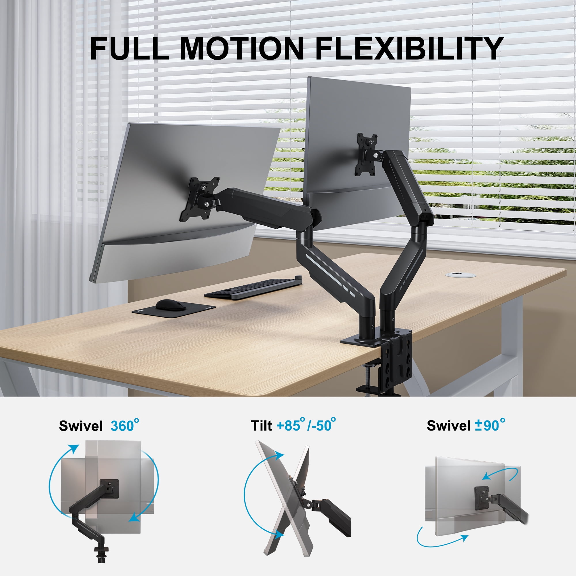 RmagineX Dual Monitor Arm Desk Mount, Adjustable Gas Spring Dual Monitor Stand, Fits 17-35 Inch Screen, Full Motion Dual Monitor Holder , VESA Mount, Holds Up to 22lbs Each Arm, Black