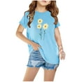 thumbnail image 2 of Lilgiuy Little Girls Short Sleeve Shirts Summer Solid Color Round Neck Floral Print Tunic Tops Casual Breathable Soft Blouses Gifts for Your Kids(Sky Blue,9-10 Years), 2 of 4