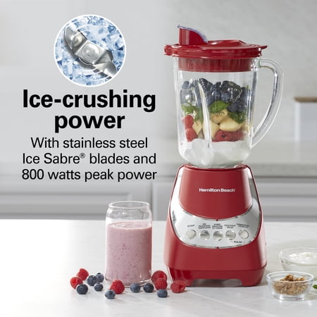 Hamilton Beach Wave Action Quiet Blender, 48 oz. Glass Jar, 12 Blending Functions, Red, MISSING CONTAINER