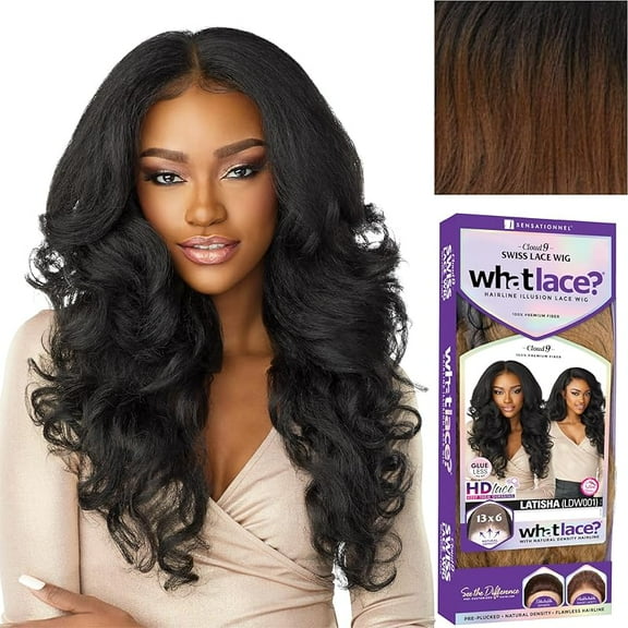 Sensationnel What lace 13x6 wigs - latisha lacefrontal hand tied glueless synthetic with natural density preplucked hairline (Off Black 1B)